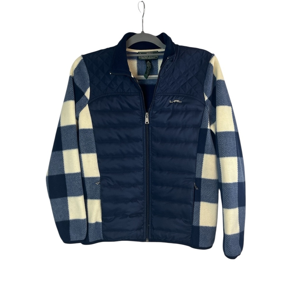 Ralph Lauren Active Hybrid Puffer Jacket Fleece‎ Gingham Plaid Puffer Women’s M